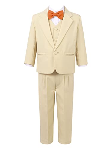 FEESHOW Jungen Anzug Festlich Gentleman Baby Kinderanzug Hochzeit Taufe Kommunions Outfit Schuluniform Jacke Mantel Und Hose Khaki_C 116-122/6-7 Jahre von FEESHOW