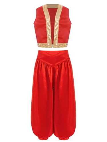 FEESHOW Jungen Arabische Kleidung Arabischer Prinz Outfit Weste Haremshose Set Kinder Karneval Halloween Mottoparty Orient Dschin Verkleidung Rot 146-152 FEESHOW Jungen Arabische Kleidung Arabischer Prinz Outfit Weste Haremshose Set Kinder Karneval Halloween Mottoparty Orient Dschin Verkleidung Rot 146-152 von FEESHOW