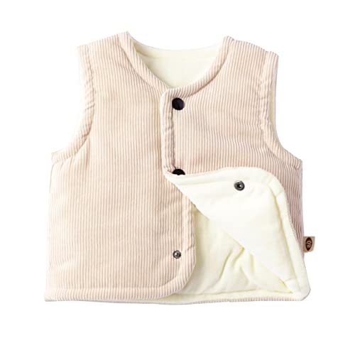 FEESHOW Jungen Mädchen Weste Gepolstert Baby Kinder Fleeceweste mit Süßer Druck Ärmellose Übergangsjacke Warme Herbst Winter Outdoor Weste Beige_C 80-86/12-18 Monate von FEESHOW