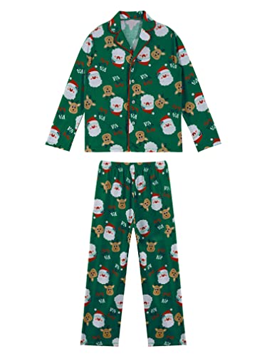 FEESHOW KKinder Schlafanzug Jungen Mädchen Weihnachten Pyjamas Set Langarm Nachtwäsche Lang Knöpfe Weihnachtsschlafanzug Winter Pjs Grün 122-128/7-8 Jahre von FEESHOW