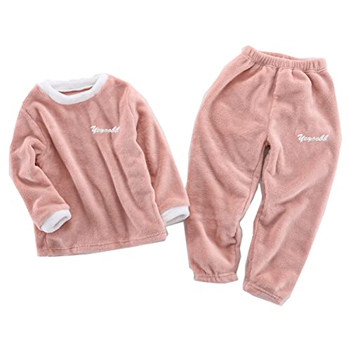 FEESHOW Kinder Flauschiger Schlafanzug Pyjama Set Jungen Mädchen Zweiteiler Winter Warme Fleece Nachtwäsche Hauskleidung Rosa D 104-110/4-5 Jahre von FEESHOW