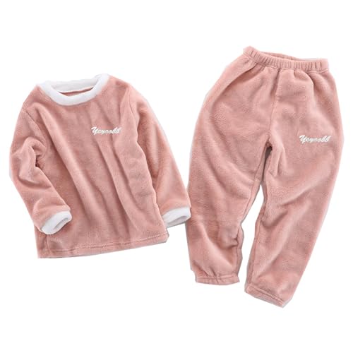 FEESHOW Kinder Flauschiger Schlafanzug Pyjama Set Jungen Mädchen Zweiteiler Winter Warme Fleece Nachtwäsche Hauskleidung Rosa D 110-116/5-6 Jahre von FEESHOW