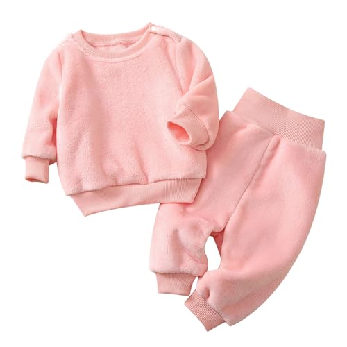 FEESHOW Kinder Flauschiger Schlafanzug Pyjama Set Jungen Mädchen Zweiteiler Winter Warme Fleece Nachtwäsche Hauskleidung Rosa K 98-104 von FEESHOW