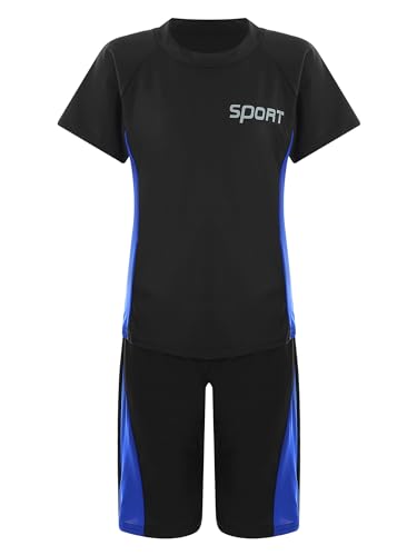 FEESHOW Kinder Jungen Rashguard Langarm/Kurzarm UV Schutz Badeset Shirt Badeshorts Badekappe Bademode Strandmode Swimsuit Beachwear Königsblau_S 158-164/13-14 Jahre von FEESHOW