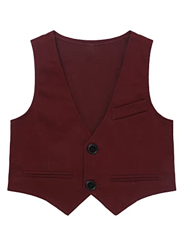 FEESHOW Kinder Jungen Anzugweste Festlich Hochzeit Gentleman Anzug Weste Festzug Coat Gr.80-164 Burgundy_G 110-116/5-6 Jahre von FEESHOW