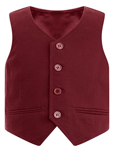 FEESHOW Kinder Jungen Weste Festliche Anzugweste Jacke Gentleman Weste Hochzeit Party Festzug Gr. 80-170 Burgundy 146-152/11-12 Jahre von FEESHOW