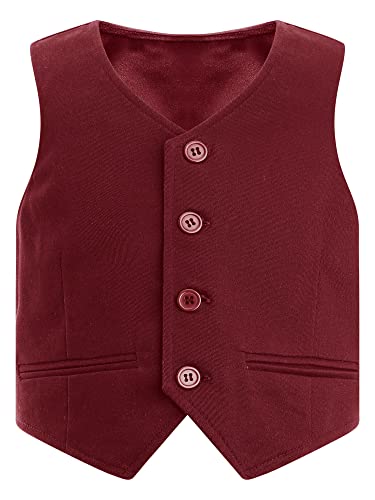 FEESHOW Kinder Jungen Anzugweste Festlich Hochzeit Gentleman Anzug Weste Festzug Coat Gr.80-164 Burgundy_H 158-164/13-14 Jahre von FEESHOW