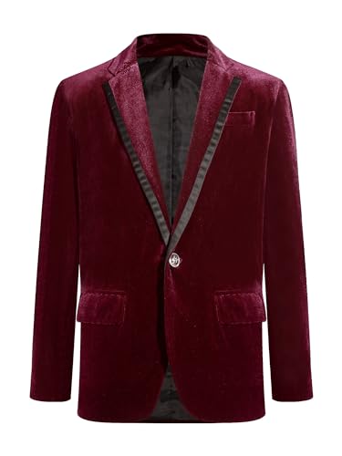 FEESHOW Kinder Jungen Blazer Festlich Anzug Jacke Retro Samt Ein-Knopf Sakko Slim Fit Freizeit Hochzeit Tuxedo Jacke Burgundy 122-128 von FEESHOW