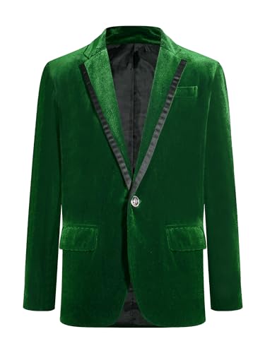 FEESHOW Kinder Jungen Blazer Festlich Anzug Jacke Retro Samt Ein-Knopf Sakko Slim Fit Freizeit Hochzeit Tuxedo Jacke Dunkelgrün 146-152 von FEESHOW