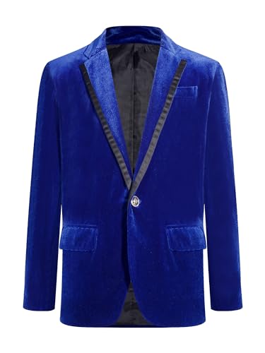 FEESHOW Kinder Jungen Blazer Festlich Anzug Jacke Retro Samt Ein-Knopf Sakko Slim Fit Freizeit Hochzeit Tuxedo Jacke Königsblau 134-140 von FEESHOW