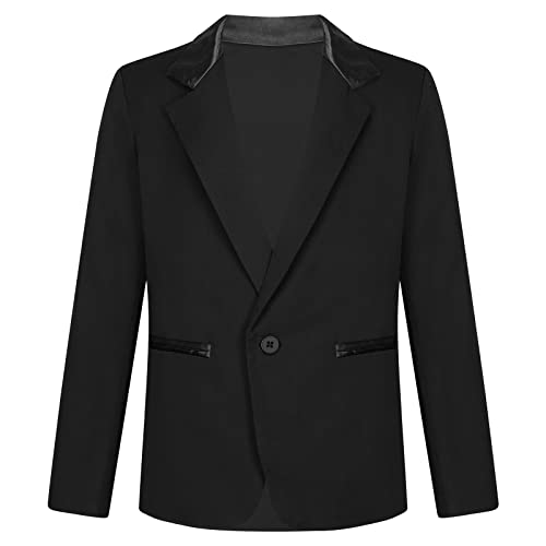 FEESHOW Kinder Jungen Blazer Festlich Anzug Jacke Sakko Slim Fit Freizeit Hochzeit Tuxedo Jacke Mantel B_Schwarz 122-128/7-8 Jahre von FEESHOW