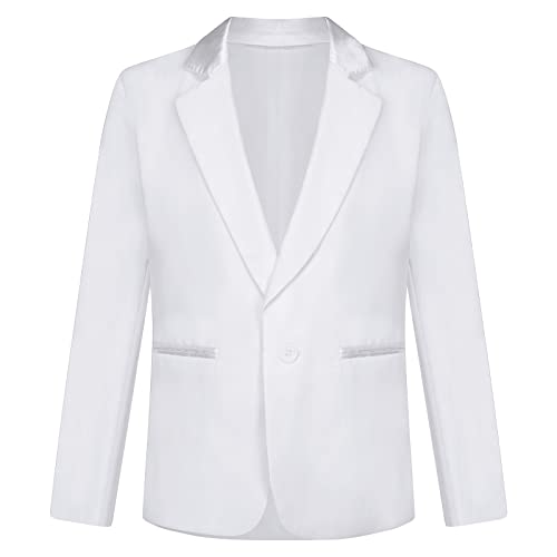 FEESHOW Kinder Jungen Blazer Festlich Anzug Jacke Sakko Slim Fit Freizeit Hochzeit Tuxedo Jacke Mantel B_Weiß 134-140/9-10 Jahre von FEESHOW