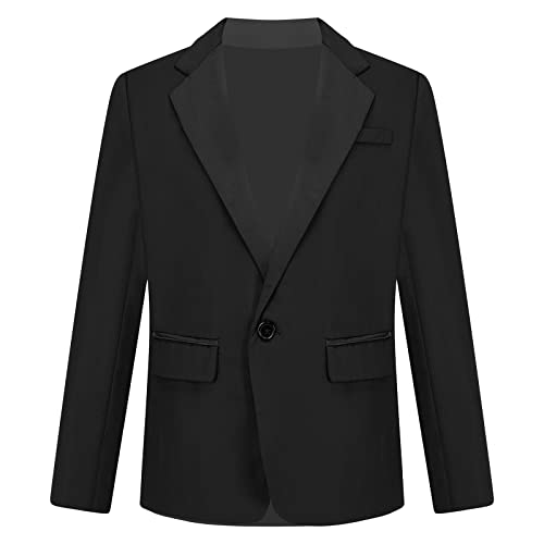 FEESHOW Kinder Jungen Blazer Festlich Anzug Jacke Sakko Slim Fit Freizeit Hochzeit Tuxedo Jacke Mantel C_Schwarz 134-140/9-10 Jahre von FEESHOW