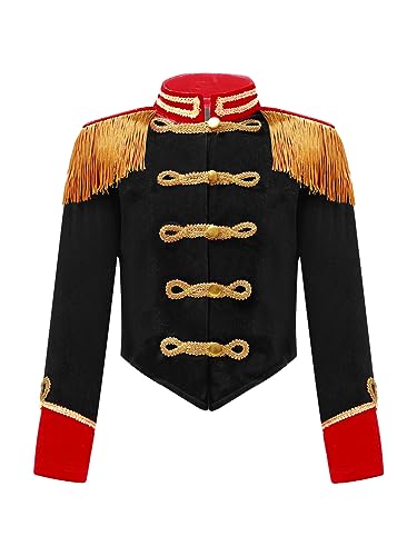 FEESHOW Kinder Jungen Mädchen Frack Blazer Jacke Set Königliche Soldat Uniform Blechmann Drum Majorette Marching Band Trommel Blaskapellen Outfi Schwarz_Jacke 170 von FEESHOW