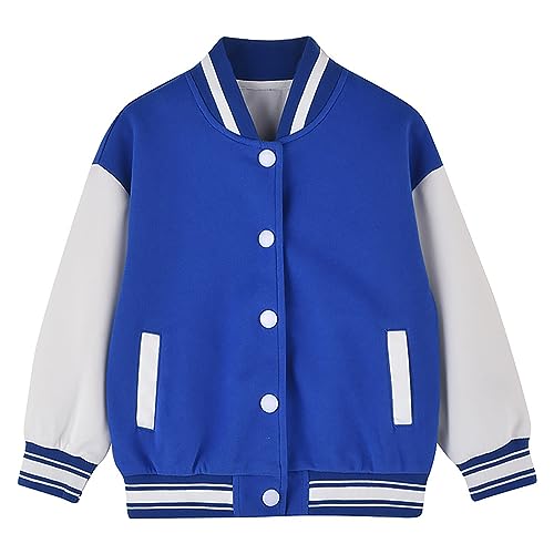 FEESHOW Kinder Jungen Mädchen Mode Jacke Baseball Varsity Stil Strickjacke Cardigan Baseballjacke Schuluniform Jacke Winter Herbst Outerwear Blau F 134-140 von FEESHOW