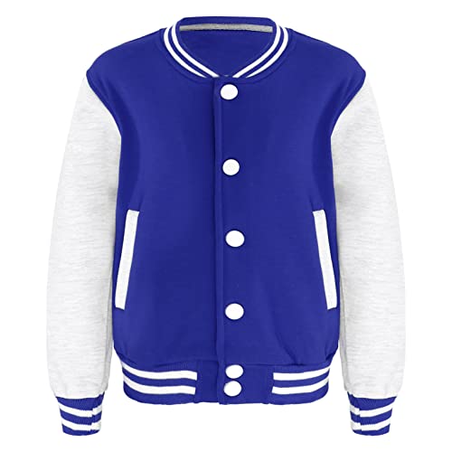 FEESHOW Kinder Jungen Mädchen Mode Jacke Baseball Varsity Stil Strickjacke Cardigan Baseballjacke Schuluniform Jacke Winter Herbst Outerwear Königsblau B 134-140/9-10 Jahre von FEESHOW