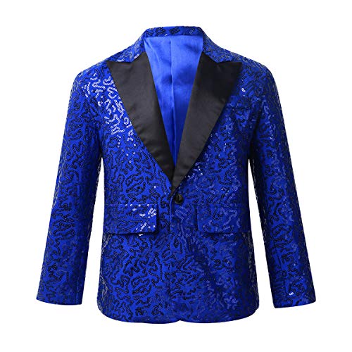 FEESHOW Jungen Anzugjacke Glitzer Festlich Hochzeit Smoking Blazer Kinder Glitzer Pailletten Jacke Mit Reverskragen Slim Fit Blau 146-152/11-12 Jahre von FEESHOW