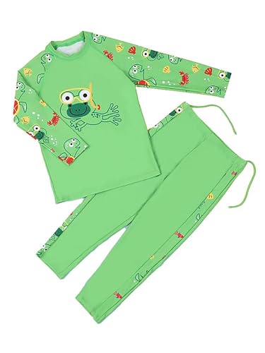 FEESHOW Kinder Jungen Rashguard Badeanzug Langarm UV Oberteil Lange Hose 2 Teiler Set UPF 50+ Surf Strand Schwimmbekleidung Grün_A 110-116 von FEESHOW