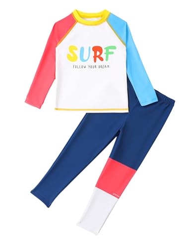 FEESHOW Kinder Jungen Rashguard Langarm UV-Schutz Badeanzug Zweiteiler Langarm Top Lange Hose Set Sonnenschutz Schwimmbekleidung Marineblau 104-110 von FEESHOW