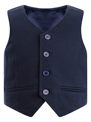 FEESHOW Kinder Jungen Weste Festliche Anzugweste Jacke Gentleman Weste Hochzeit Party Festzug Gr. 80-170 Marineblau 98-104/3-4 Jahre von FEESHOW