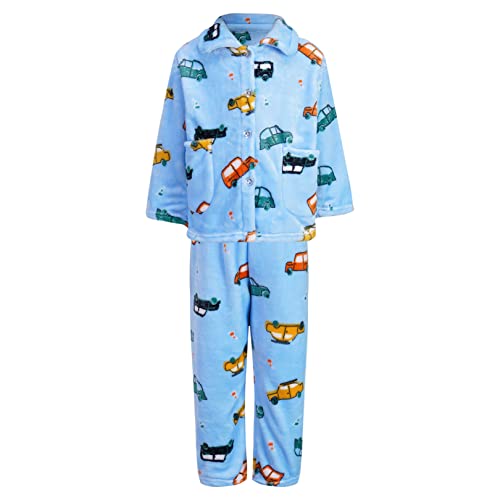 FEESHOW Kinder Kuschelige Flanell Schlafanzug Pyjama Für Jungen Mädchen 2-Set Warme Winter Nachtwäsche Mit Lange Oberteile Und Hosen Blau J 104-110/4-5 Jahre von FEESHOW