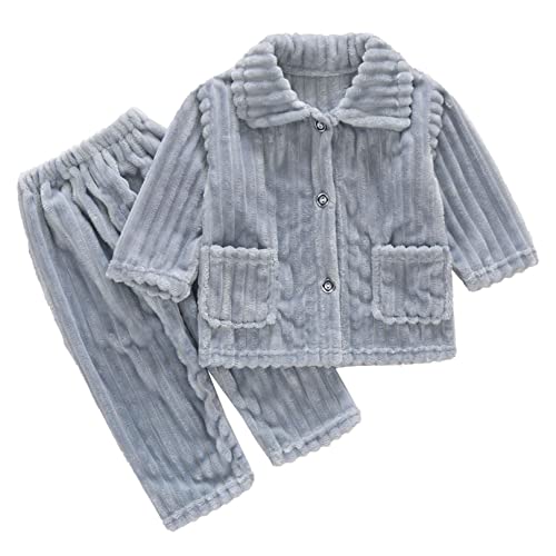 FEESHOW Kinder Kuschelige Flanell Schlafanzug Pyjama Für Jungen Mädchen 2-Set Warme Winter Nachtwäsche Mit Lange Oberteile Und Hosen Grau C 98-104/3-4 Jahre von FEESHOW