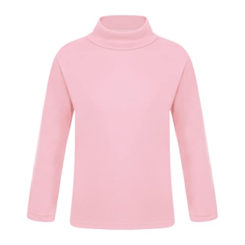 FEESHOW Kinder Langarmshirt Rollkragen Pullover Shirt Tops Mädchen Jungen Lange Ärmel High Neck T-Shirt Mit/Ohne Innenfleece Rosa M 110-116/5-6 Jahre von FEESHOW