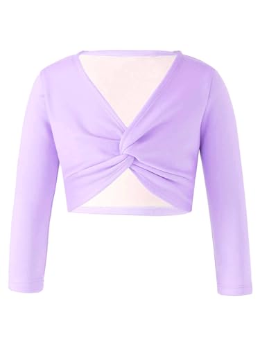 FEESHOW Kinder Mädchen Ballett Wickeljacke Langarm Wärme Samt Fleece Ballettjacke Gymnastik Tanz Strickjacke Pullover Top Ballettkleidung Violett 122-128 von FEESHOW