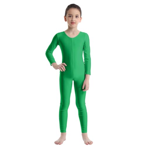 FEESHOW Kinder Mädchen Ballettanzug Tanz Trikot Gymnastik Ganzkörperanzug Bodysuit Einteiliger Overall Jumpsuit für Sport Training Übungen Auftritt Grün 110-116 von FEESHOW