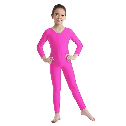 FEESHOW Kinder Mädchen Ballettanzug Tanz Trikot Gymnastik Ganzkörperanzug Bodysuit Einteiliger Overall Jumpsuit für Sport Training Übungen Auftritt Rose D 134-140 von FEESHOW