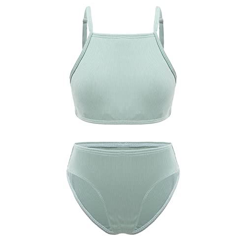 FEESHOW Kinder Mädchen Bikini Set 2 Teile Bademode Sportlich BH Badeshirt Bade Slip Sommer Strand Surfen Schwimmkleidung A_Minzgrün 170-176/15-16 Jahre von FEESHOW