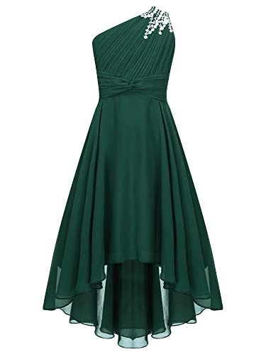 FEESHOW Kinder Mädchen Blumenmädchenkleid Festlich EIN-Schulter Design Chiffonkleid Hochzeit Party Abendkleid Geburtstag Festzug Outfit A_Armeegrün 158-164/13-14 Jahre von FEESHOW