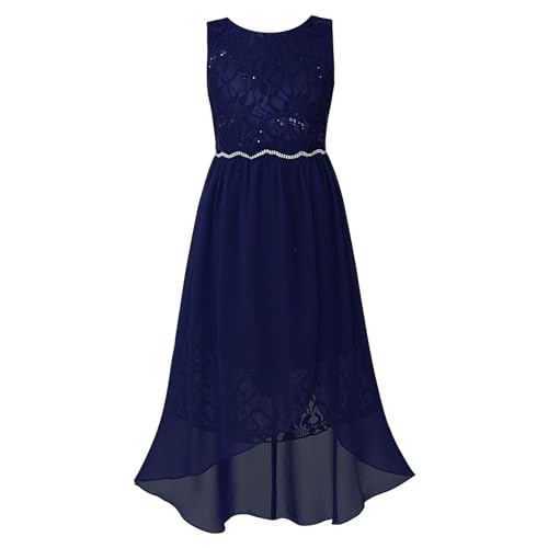 FEESHOW Kinder Mädchen Blumenmädchenkleider Ärmelloser Glitzer Spitze Prinzessin Kleid Festlich Partykleid Cocktailkleid Festzug Abendkleid Marineblau 176/16 Jahre von FEESHOW