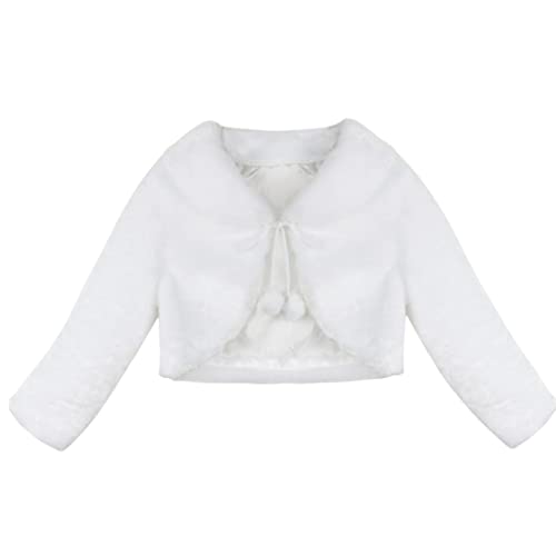 FEESHOW Kinder Mädchen Elegant Schulterjacke Festlich Bolero Kunstpelzjacke Winter Warm Faux Mantel Kurz Coat Wintejacke für Hochzeit Kommunion Elfenbein 122-128/ von FEESHOW