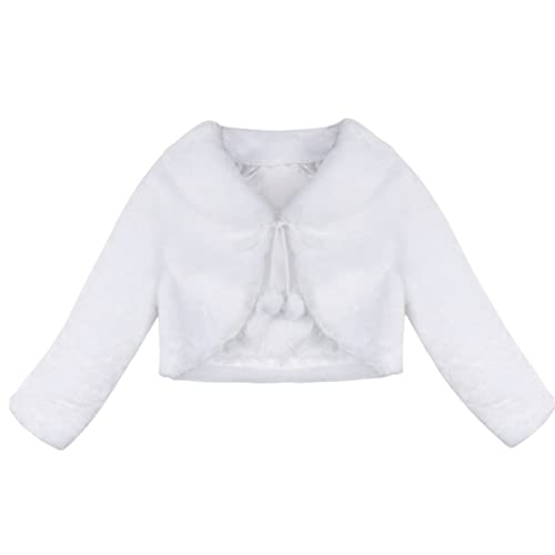 FEESHOW Kinder Mädchen Elegant Schulterjacke Festlich Bolero Kunstpelzjacke Winter Warm Faux Mantel Kurz Coat Wintejacke für Hochzeit Kommunion Weiß 110-116 von FEESHOW