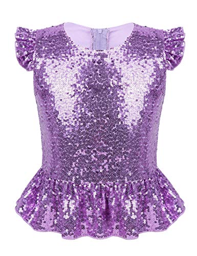 FEESHOW Kinder Mädchen Glänzend Pailletten Shirt Top Meerjungfrau Cosplay Oberteil Glitzer Tanktop Weste Party Fest Geburtstag Kostüm Lavender 122-128/7-8 Jahre von FEESHOW