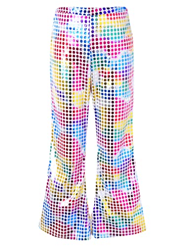 FEESHOW Kinder Mädchen Glitzer Metallic Hose Schlaghose Mit Pailletten Glänzend 70er 80er Disco Outfit Tanzhose Fasching Party Kleidung Bunt 122-128/7-8 Jahre von FEESHOW