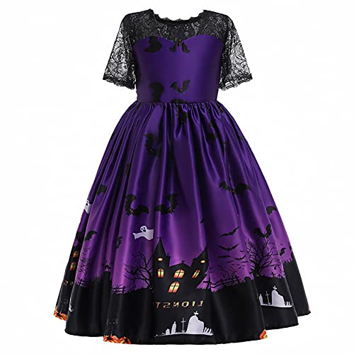 FEESHOW Kinder Mädchen Halloween Kleider Festliche Kürbis Hexe Drucken Kleid Elegant Abendkleider Party Prom Kleid Swing Rock A-Linie Type C 122-128/7-8 Jahre von FEESHOW