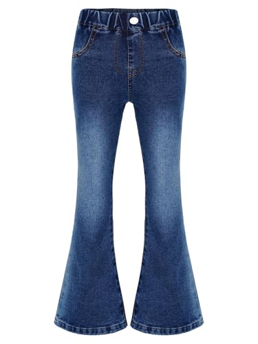 FEESHOW Kinder Mädchen Jeans Schlaghose Elastische Taille Retro Denim Jeanshose Stretch Ausgestellte Hose Schlag Leggings Blau 146-152 von FEESHOW