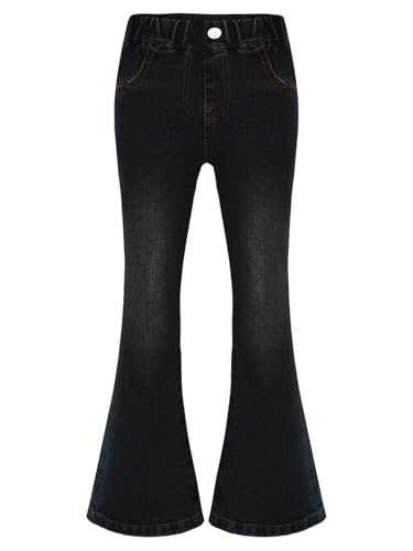 FEESHOW Kinder Mädchen Jeans Schlaghose Elastische Taille Retro Denim Jeanshose Stretch Ausgestellte Hose Schlag Leggings Schwarz 134-140 von FEESHOW