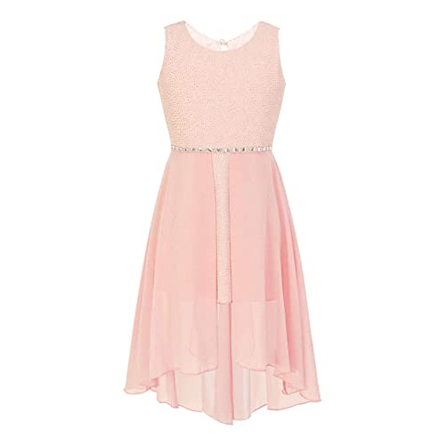 FEESHOW Kinder Mädchen Kleid Chiffon Ärmelloser Cocktailkleid Glitzer Strass Abendkleid asymmetrischer Rock für Party Festzug Rosa 158-164/13-14 Jahre von FEESHOW