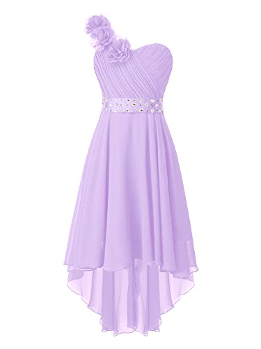 FEESHOW Kinder Mädchen Kleid Festlich Chiffonkleid mit Blumen-Einschulter Design Blumenmädchenkleid Abendkleid für Hochzeit Geburtstag Party Lavendel_E 146-152/11-12 Jahre von FEESHOW