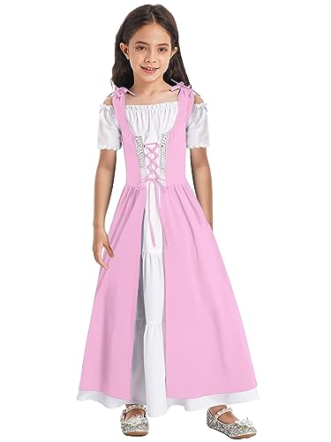 FEESHOW Kinder Mädchen Kleider Mittelalter Renaissance Prinzessin Kleid Festlich Partykleid Festkleid Ballkleid Abendkleid Tanzkleidung Rosa_A 110-116 von FEESHOW
