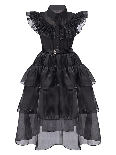 FEESHOW Kinder Mädchen Kostüm Gothic Prinzessin Kleider Mit Rüschen Halloween Karneval Kostüm Festlich Tutu Partykleid Ballkleid Festkleid A_Schwarz 146-152 von FEESHOW