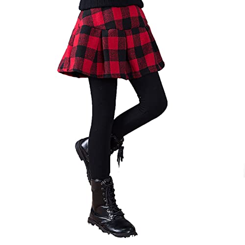 FEESHOW Kinder Mädchen Leggings mit Rock Lange Hose Strumpfhosen mit Gefaltete Rock Einteiler Warm Tight Pants Frühling Herbst Rot B 134-140/9-10 Jahre von FEESHOW