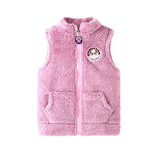 FEESHOW Kinder Mädchen Mode Fleece-Weste mit Reißverschluss ärmellos Fuzzy Warme Übergangsjacke Winterjacke Top Lavendelrosa 122-128/7-8 Jahre von FEESHOW