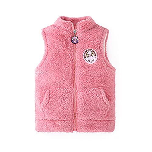 FEESHOW Kinder Mädchen Mode Fleece-Weste mit Reißverschluss ärmellos Fuzzy Warme Übergangsjacke Winterjacke Top Rosa 110-116/5-6 Jahre von FEESHOW