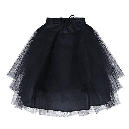 FEESHOW Kinder Mädchen Petticoat Unterrock kurz 50er Jahre Vintage Rockabilly Krinoline Tüll Netz Tanz Ballett Tutu Retro 3 Schichten Schwarz One Size von FEESHOW