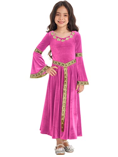FEESHOW Kinder Mädchen Prinzessin Kleid Mittelalterliches Kleid Retro Mittelalter Renaissance Kleid Halloween Karneval Partykleid Ballkleid D_Rosa 122-128/7-8 Jahre von FEESHOW