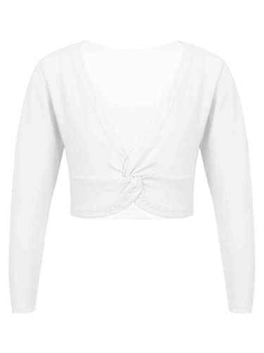 FEESHOW Kinder Mädchen Schulterjacke Langarm Ballett Bolero Top Tanz Gymnastik Jäckchen Baumwolle/Mesh Weiß C 152-164/12-14 Jahre von FEESHOW